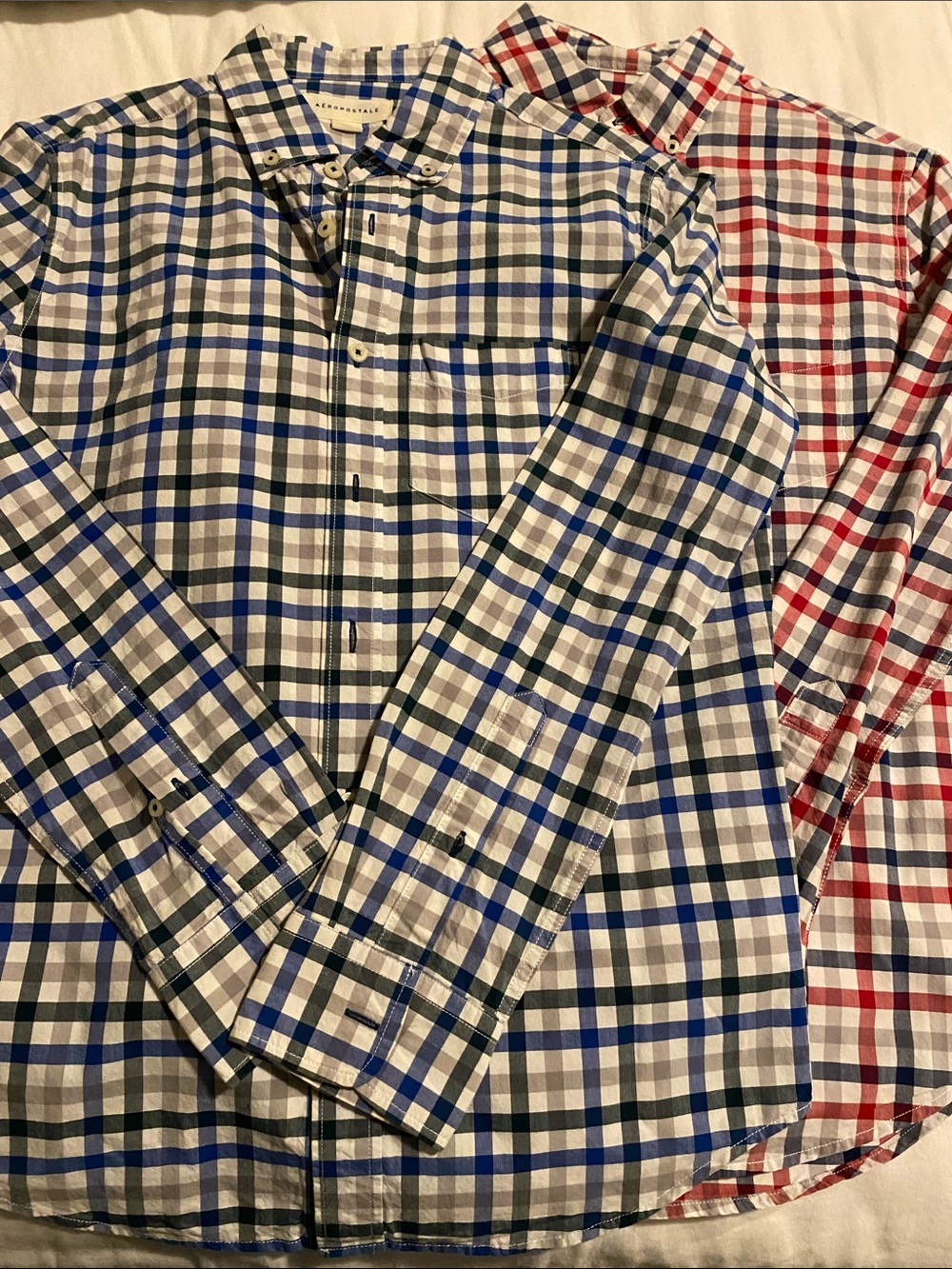 Bundle Aeropostale Men's Blue & Red Plaid Button-Down Shirt Pair